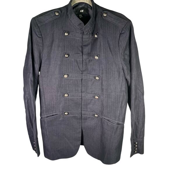 H&M Military Band Jacket Denim Blue Men's US 40R Classic Preppy Minimalist - Picture 1 of 15